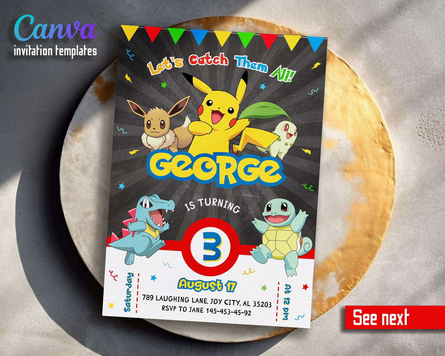 Pokemon Pikachu  customizable invitation template | Share or Print |  | ZD267