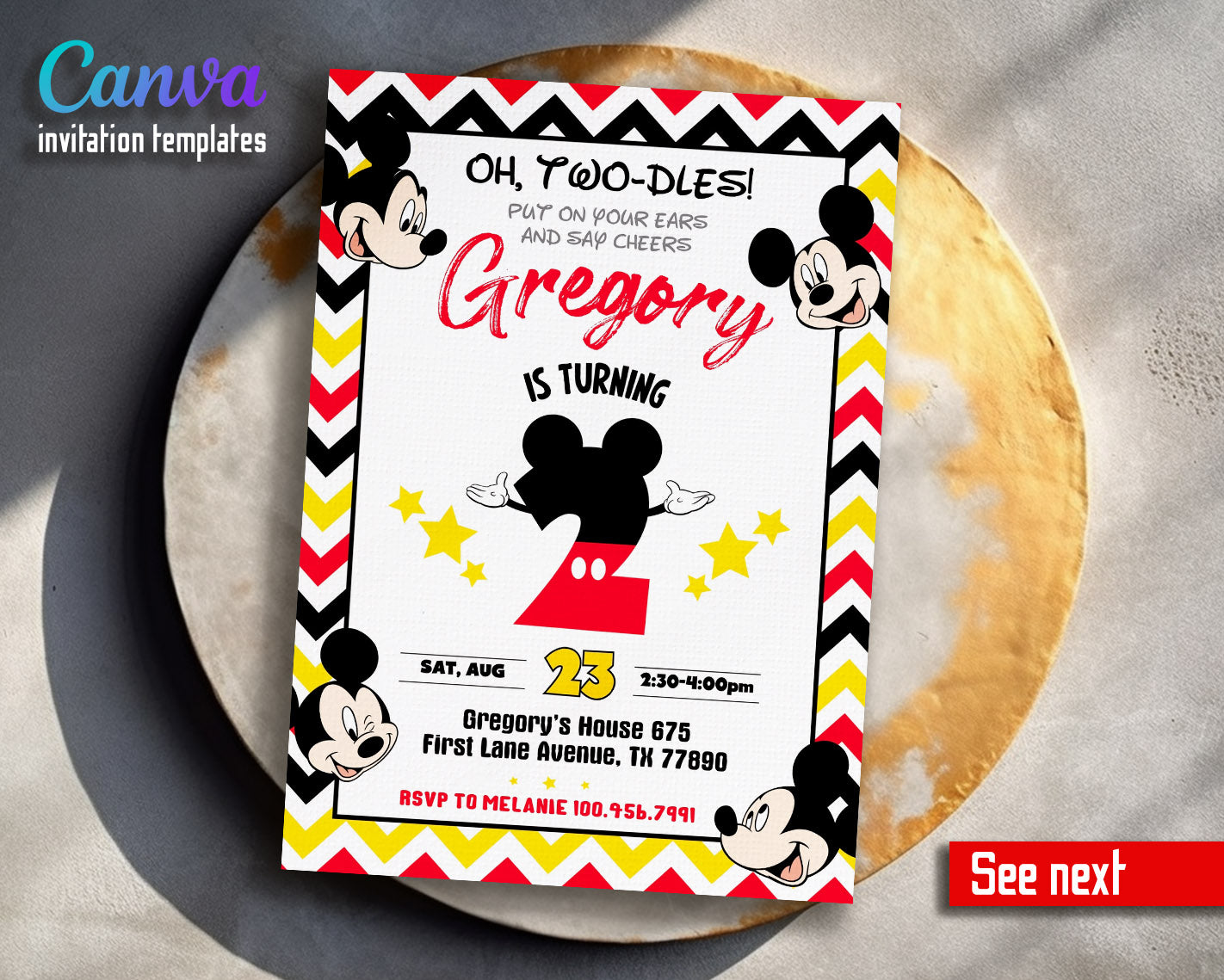 Mickey Mouse 2nd Birthday customizable invitation template | Share or Print |  | HY181