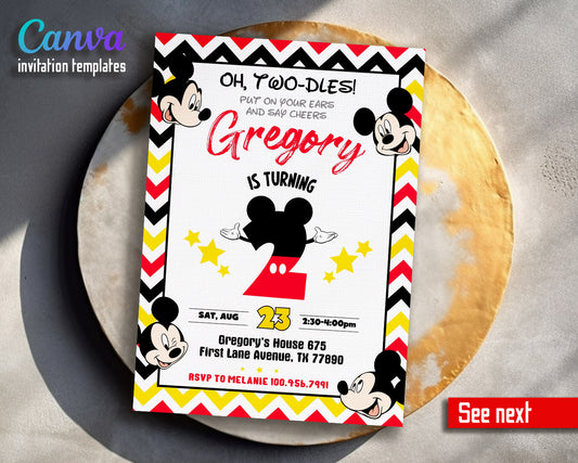 Mickey Mouse 2nd Birthday customizable invitation template | Share or Print |  | HY181