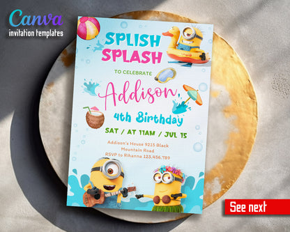 Minions Pool Party Despicable Me customizable invitation template | Share or Print | | EF133