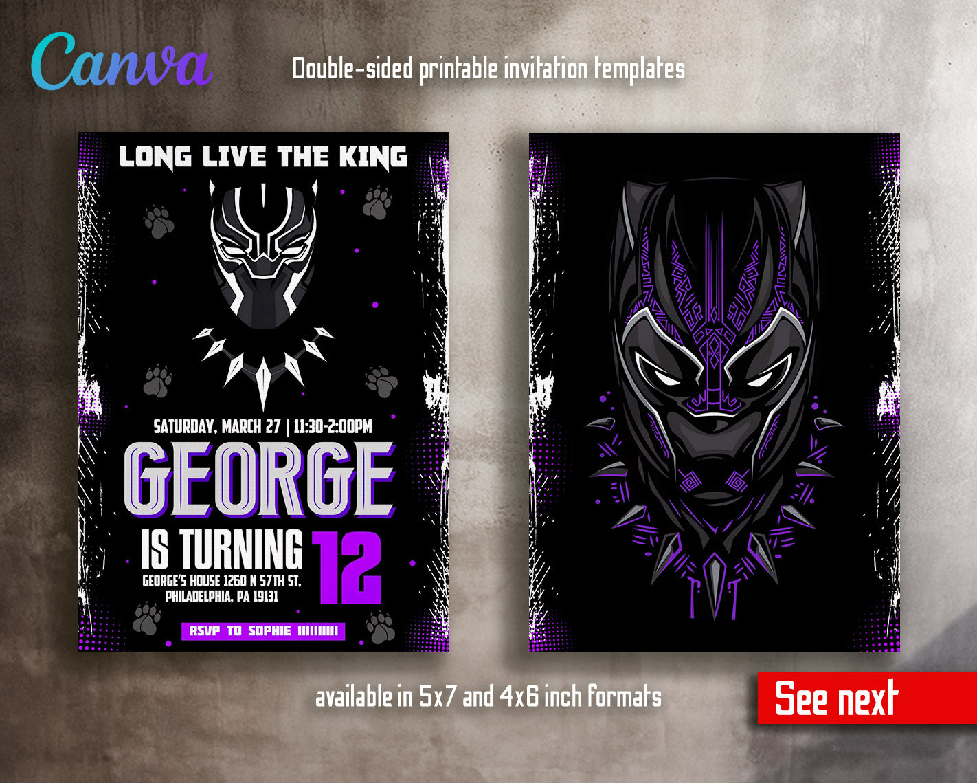 Black Panther Superhero Marvel customizable invitation template | Share or Print | boy | PB905