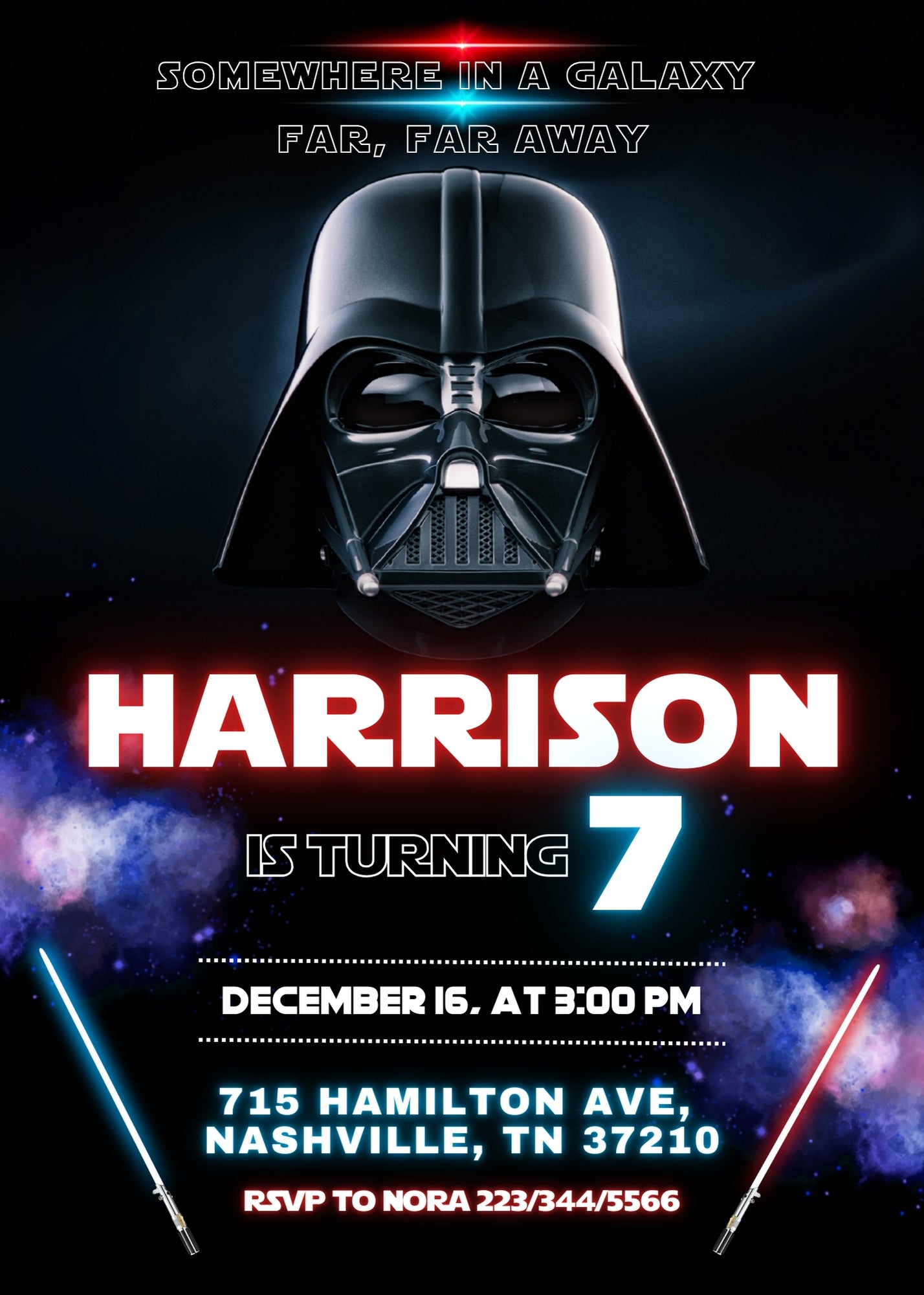 Star Wars Darth Vader  customizable invitation template | Share or Print | boy | YL721