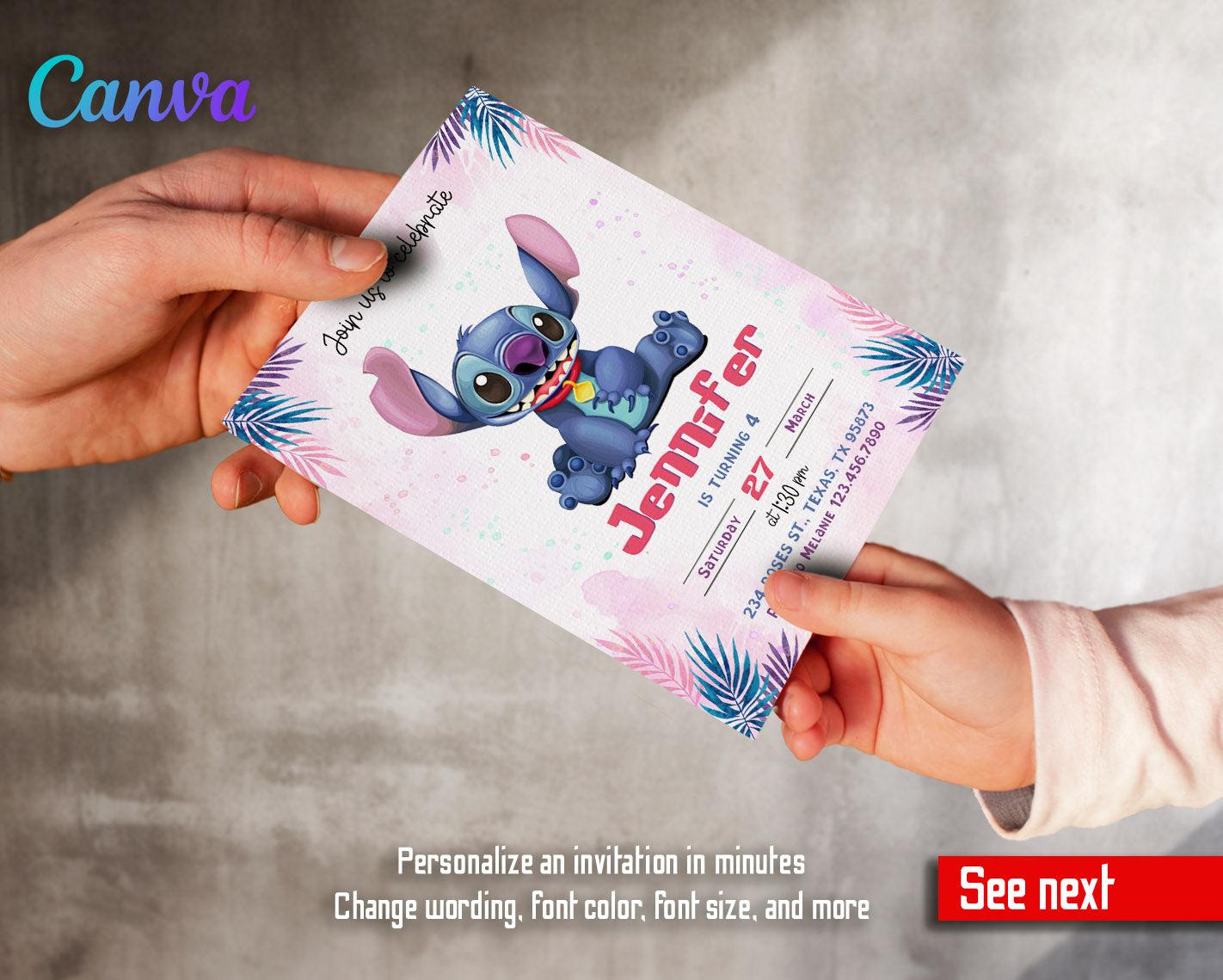 Lilo & Stitch Aloha customizable invitation template | Share or Print |  | KB364