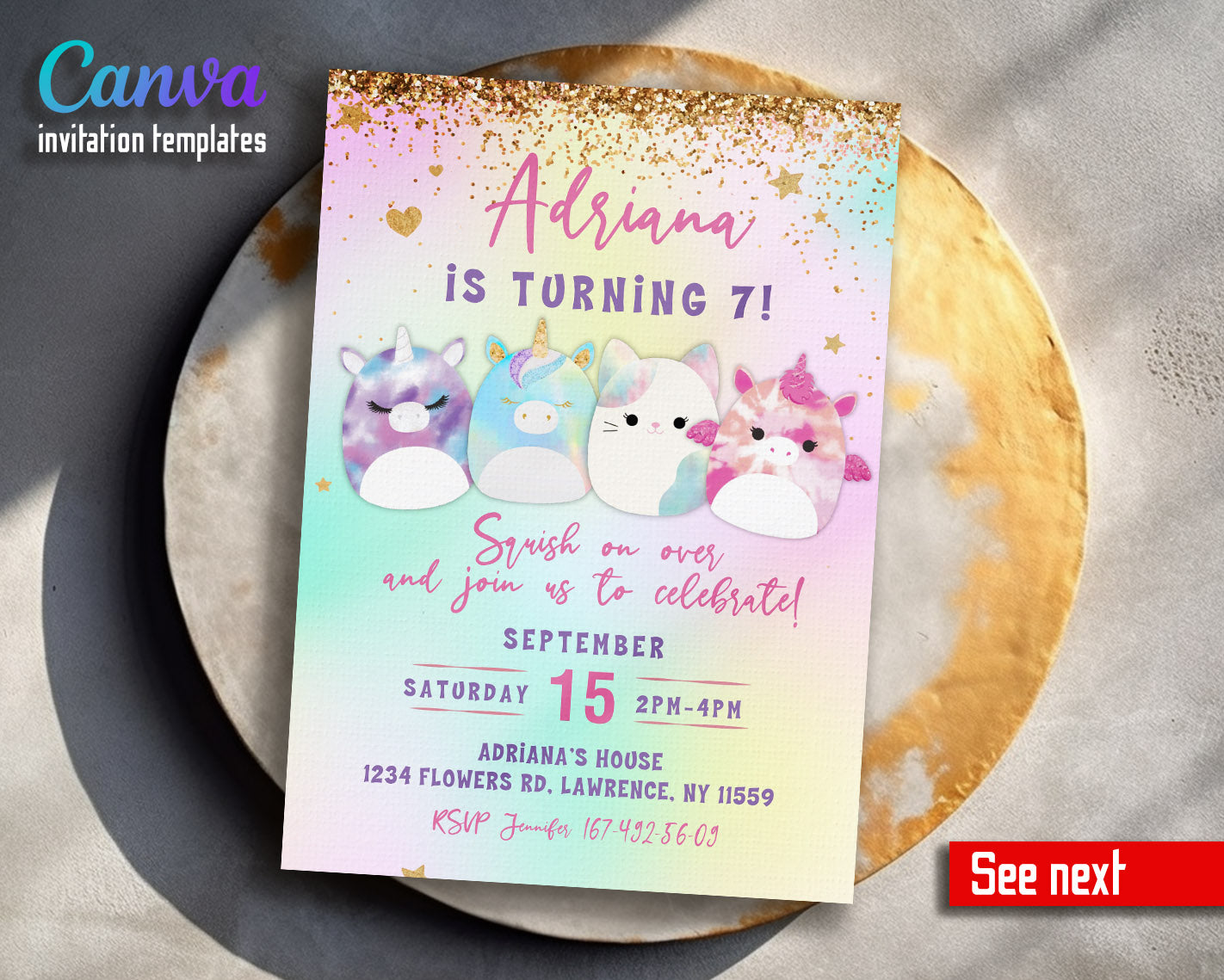 Squishmallows customizable invitation template | Share or Print |  | VN044