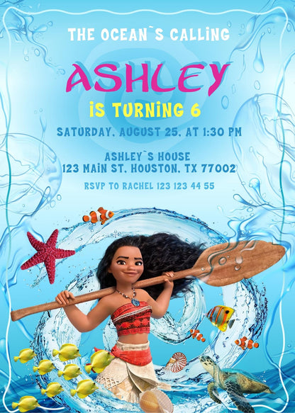 Moana Princess customizable invite template girl | instant download | Share or Print | IE096