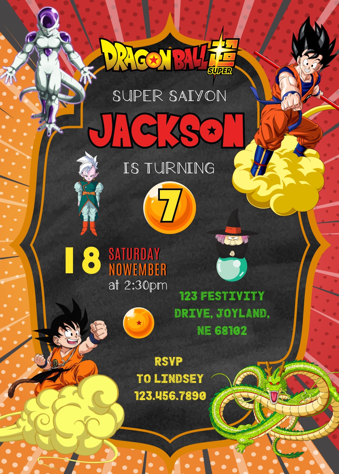 Dragon Ball Z Anime  customizable invitation template | Share or Print | boy | UQ412