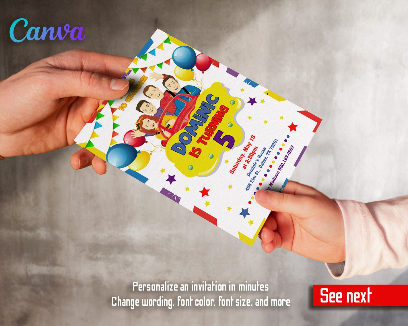 Wiggles One Finger One Thumb customizable invitation template | Share or Print |  | VC875