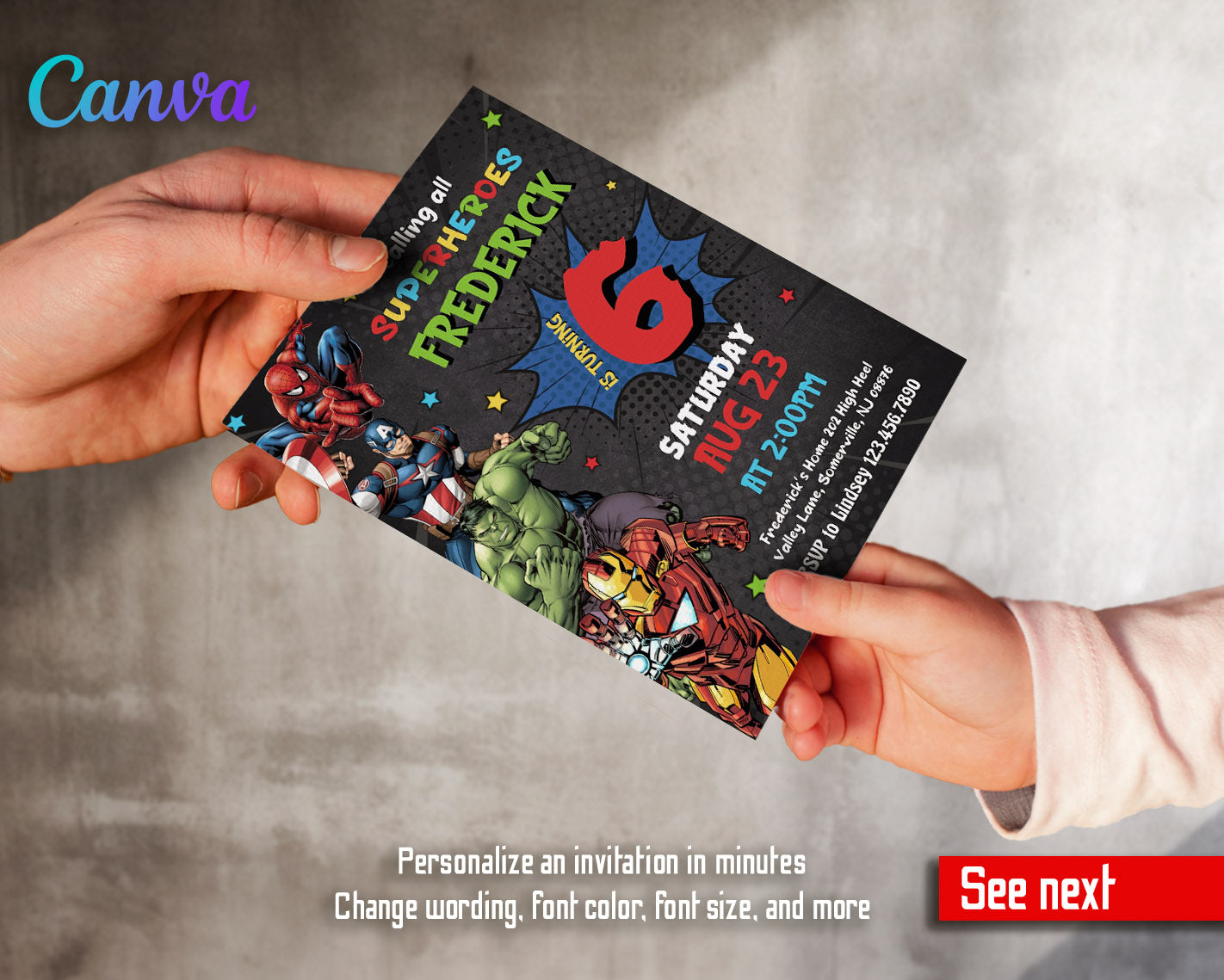 Avengers Marvel Superhero customizable invitation template | Share or Print | boy | AA470