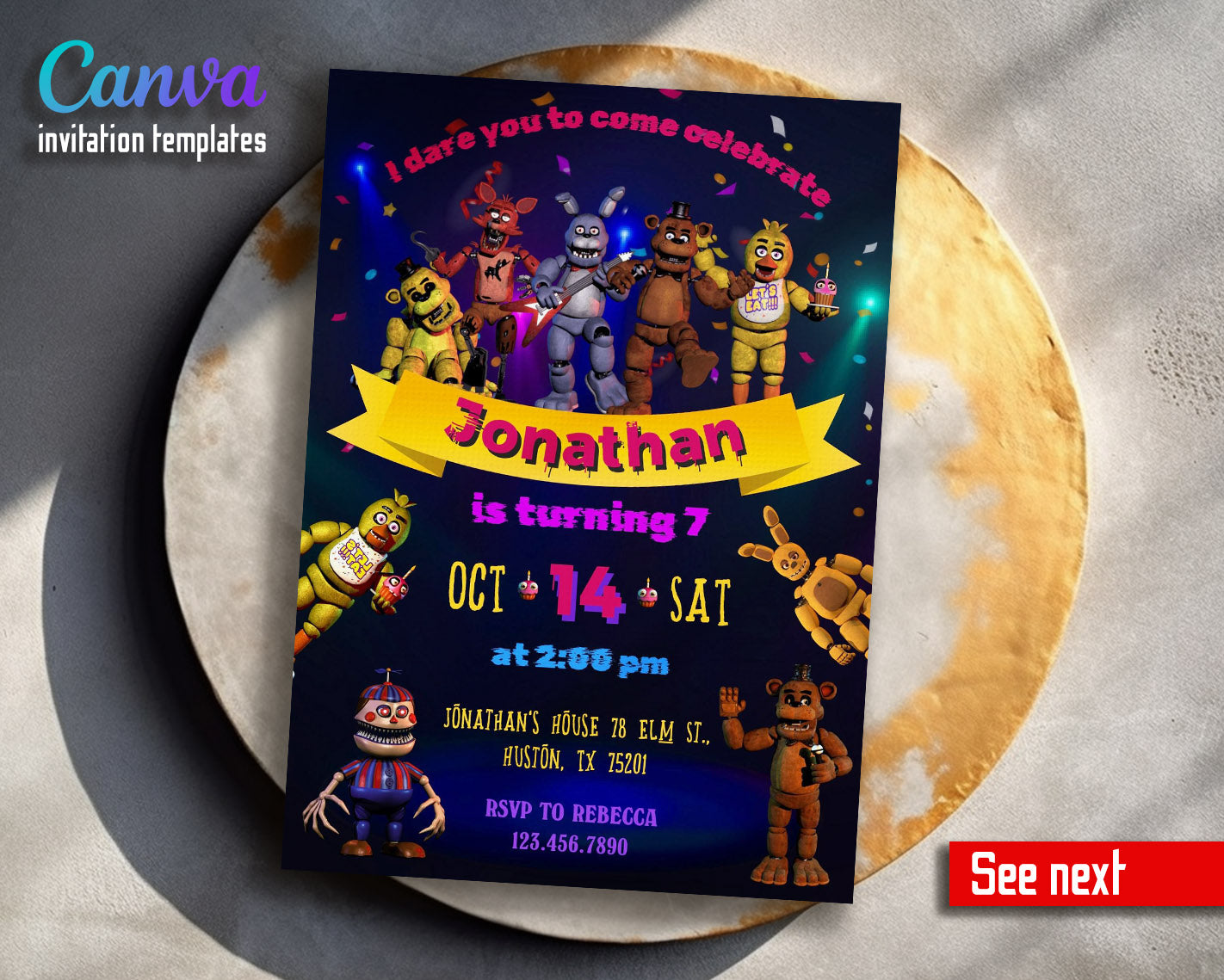 Five Nights at Freddy's customizable invitation template | Share or Print |  | FN338