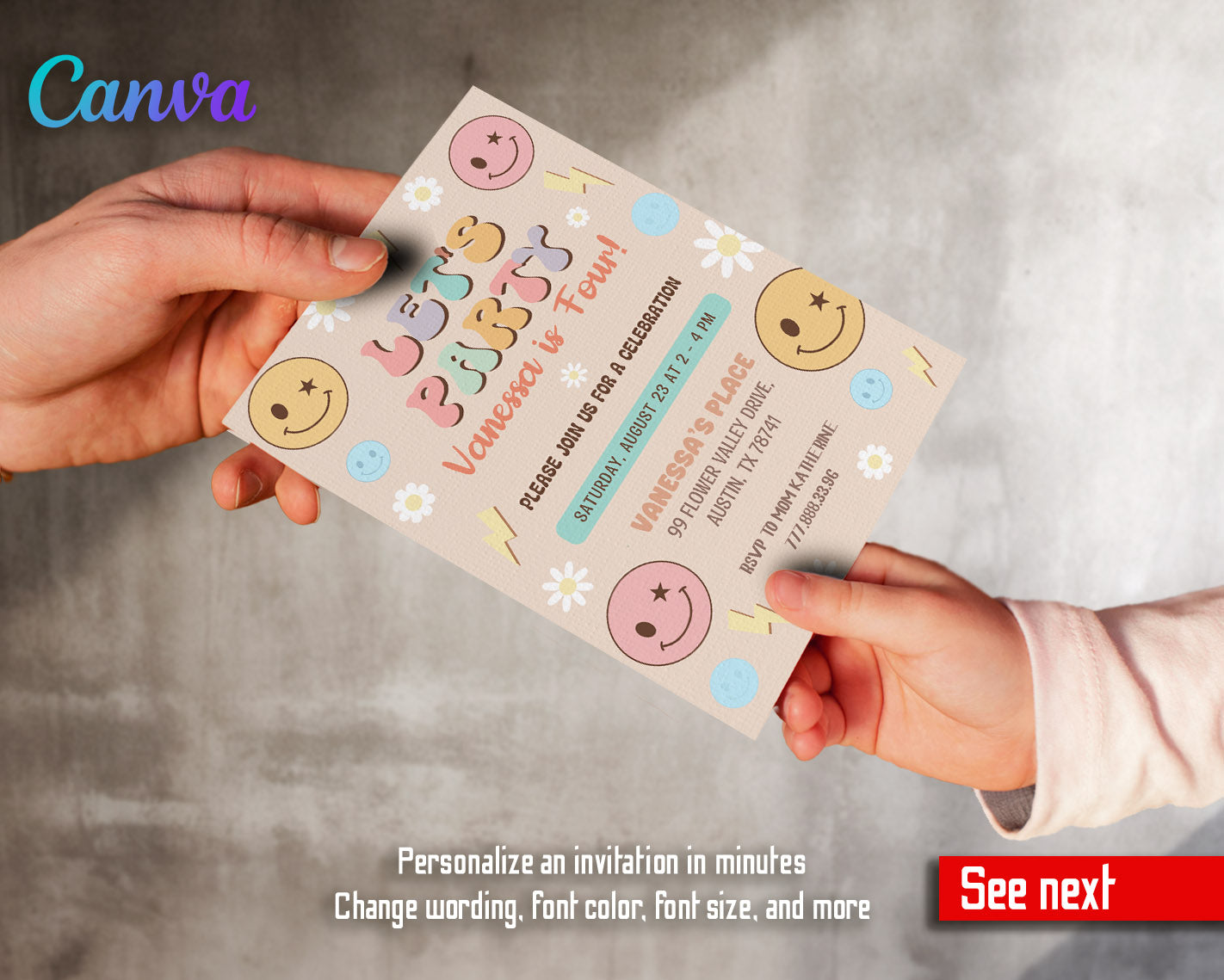 Smiley Face customizable invitation template | Share or Print |  | OL468