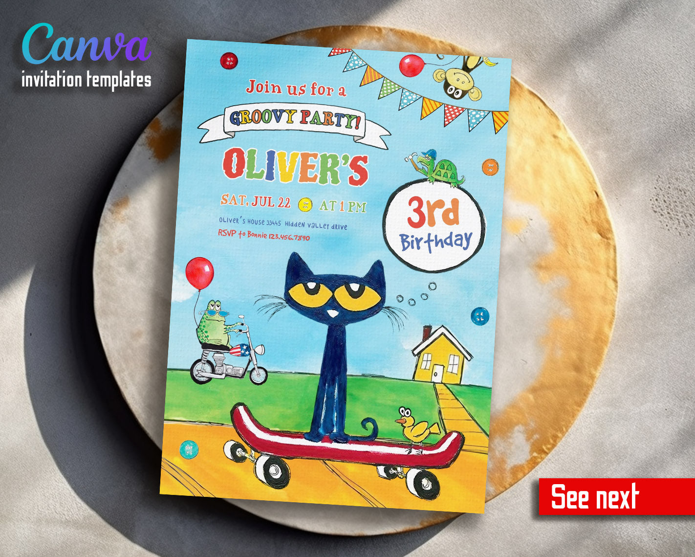 Pete the Cat customizable invitation template | Share or Print |  | UW559