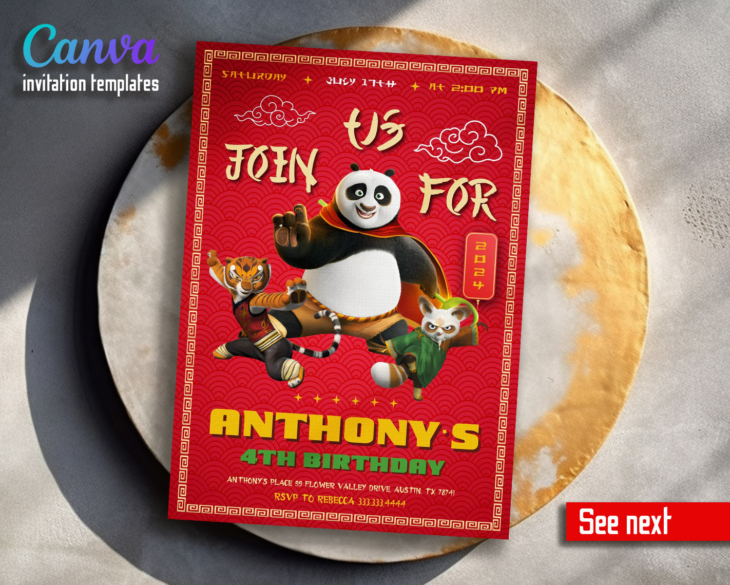 Kung Fu Panda Po customizable invitation template | Share or Print |  | TV732