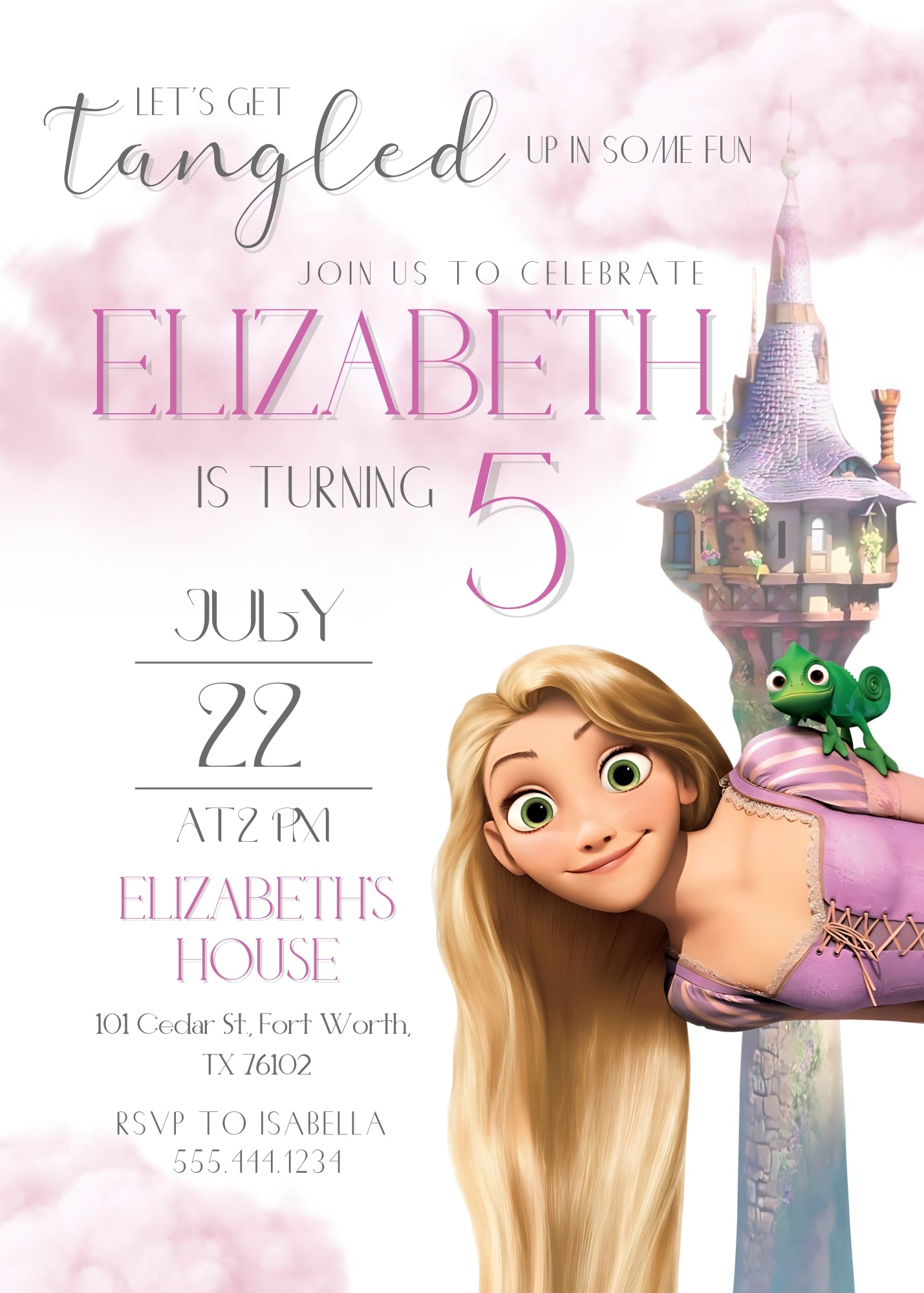 Rapunzel Princess Tangled customizable invitation template | Share or Print | girl | QH489