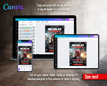 Deadpool Marvel  customizable invitation template | Share or Print | boy | XH594