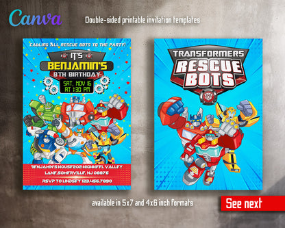 Transformers Rescue Bots customizable invitation template | Share or Print | boy | TD249