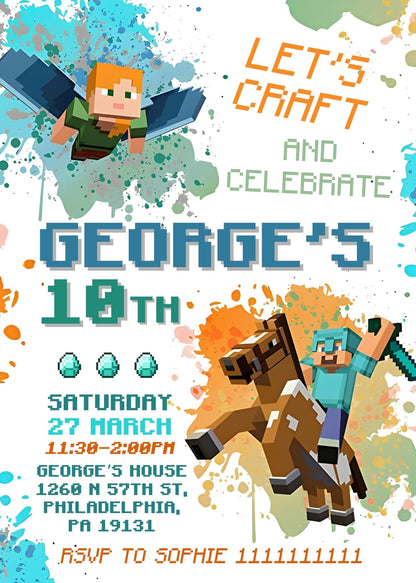 Minecraft customizable invite template | instant download | Share or Print | FY945