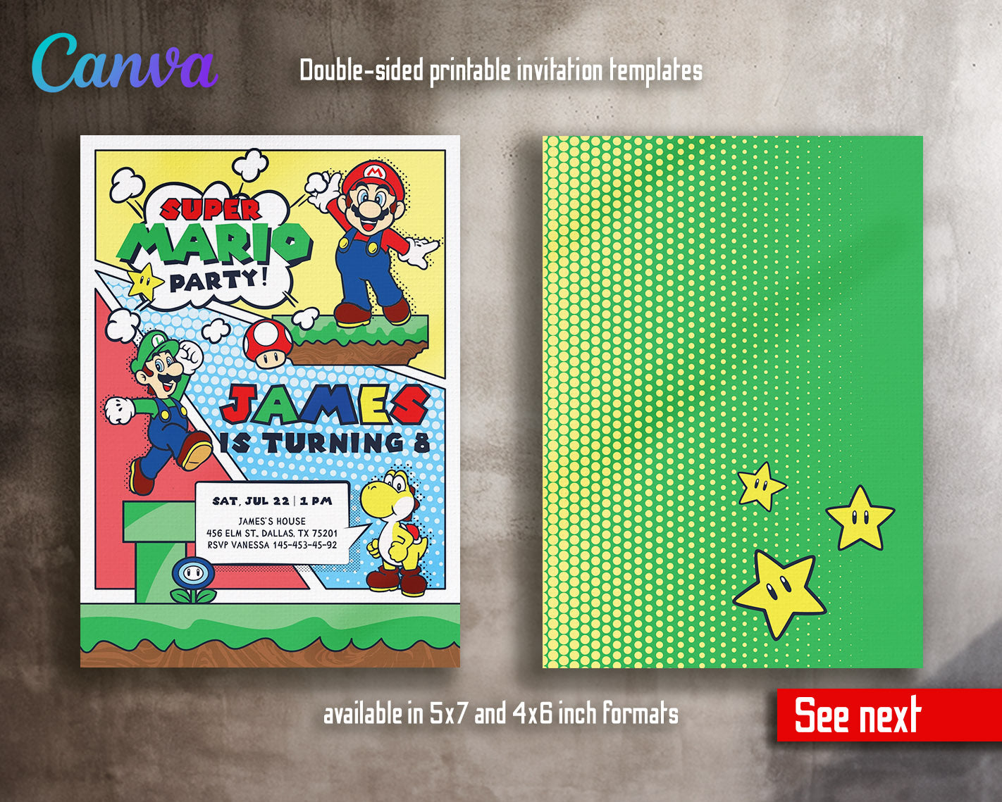 Super Mario Bros  customizable invitation template | Share or Print |  | QX397