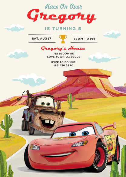 Cars Lightning McQueen customizable invitation template | Share or Print | boy | KC879