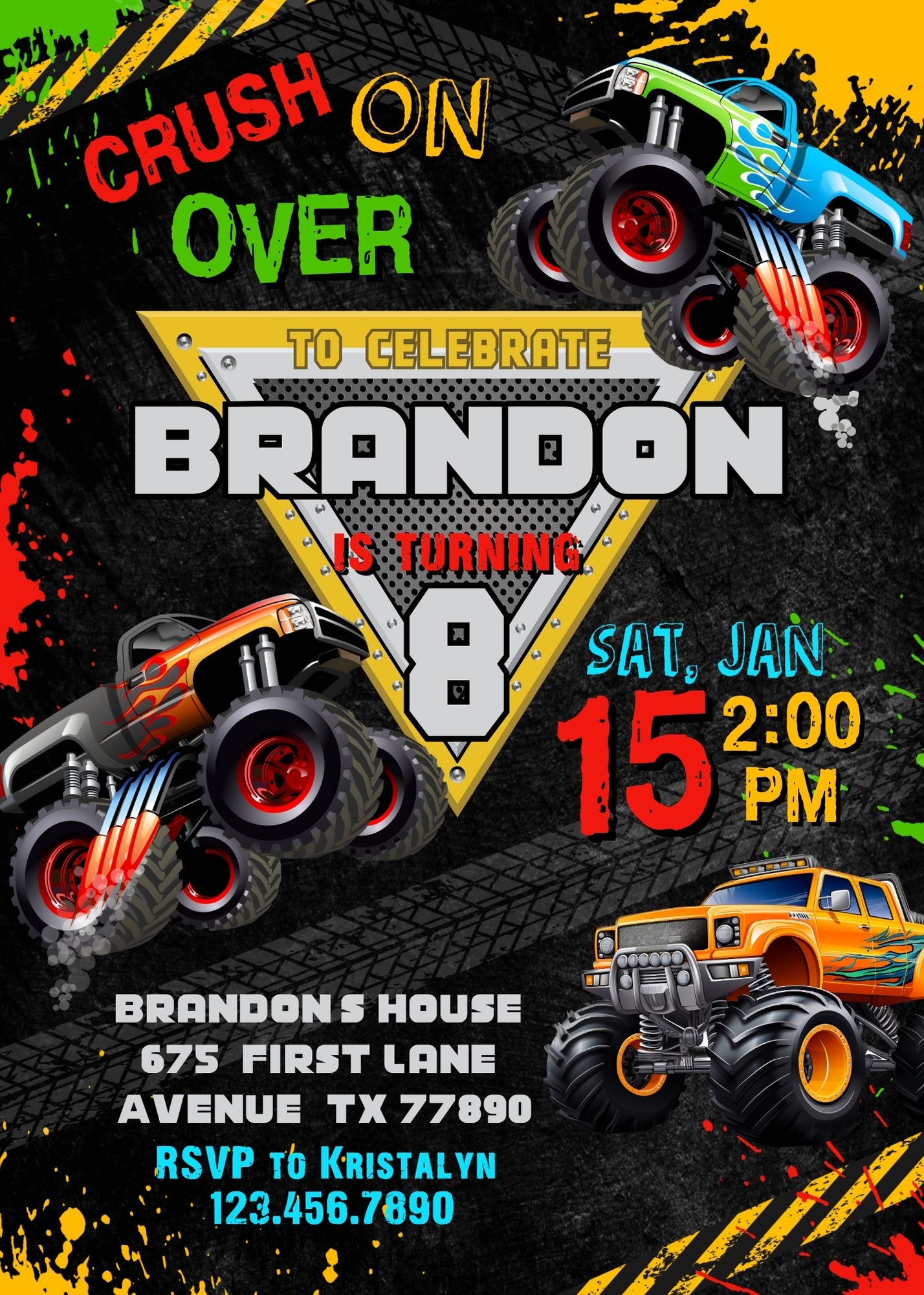 Monster Jam Monster Truck customizable invitation template | Share or Print | boy | QH638