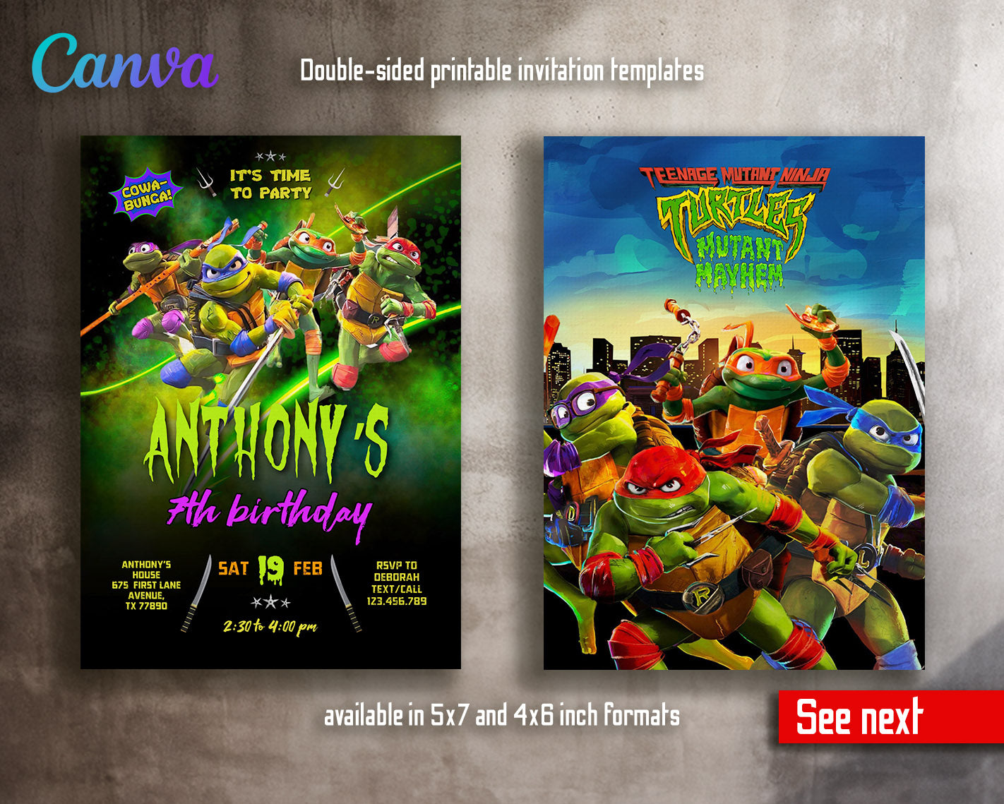 Teenage Mutant Ninja Turtles Mutant Mayhem customizable invitation template | Share or Print | boy | YJ913