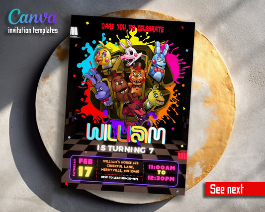 Five Nights at Freddy's customizable invitation template | Share or Print |  | UN104