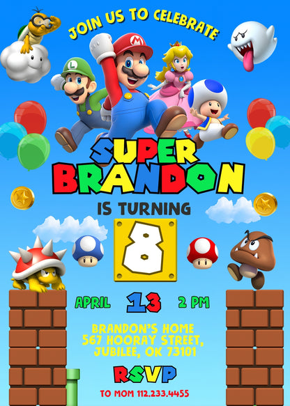 Super Mario Bros  customizable invitation template | Share or Print |  | TO373