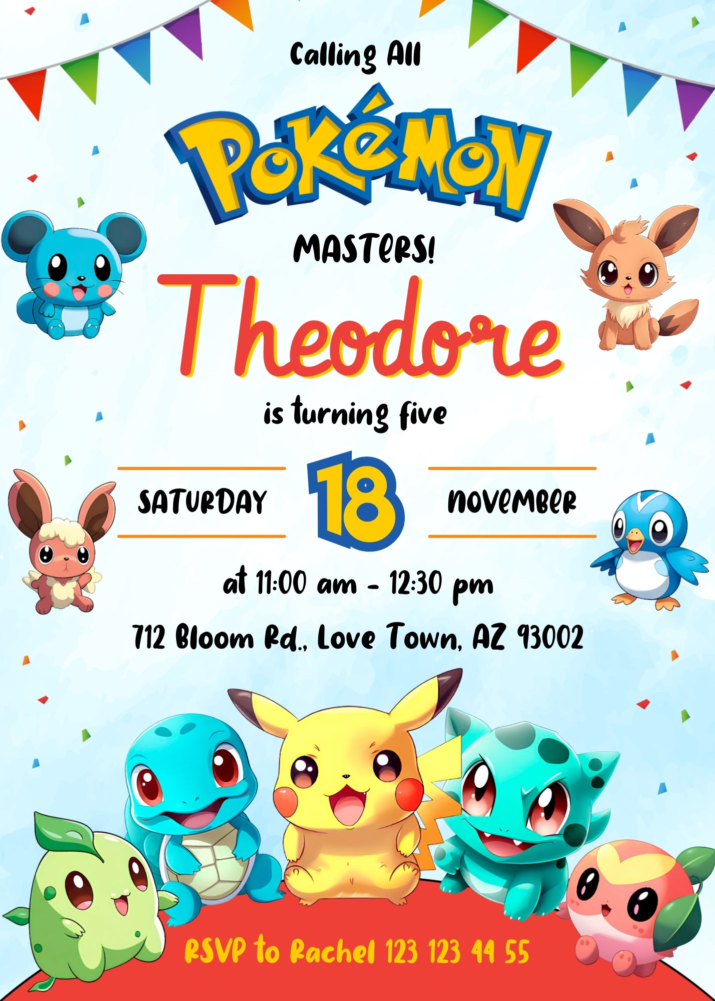 Pokemon Pikachu  customizable invitation template | Share or Print |  | PY306