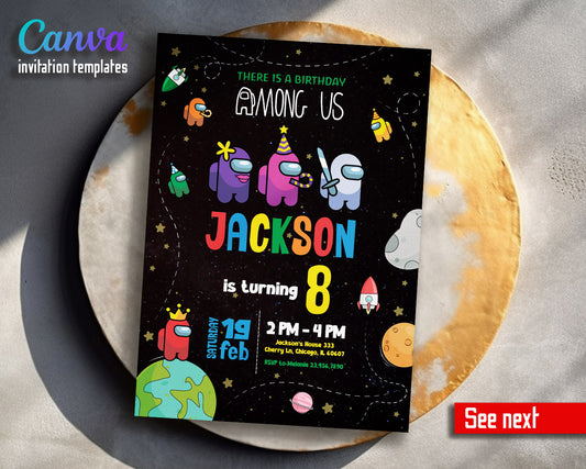 Among Us Gamer customizable invitation template | Share or Print |  | RD787