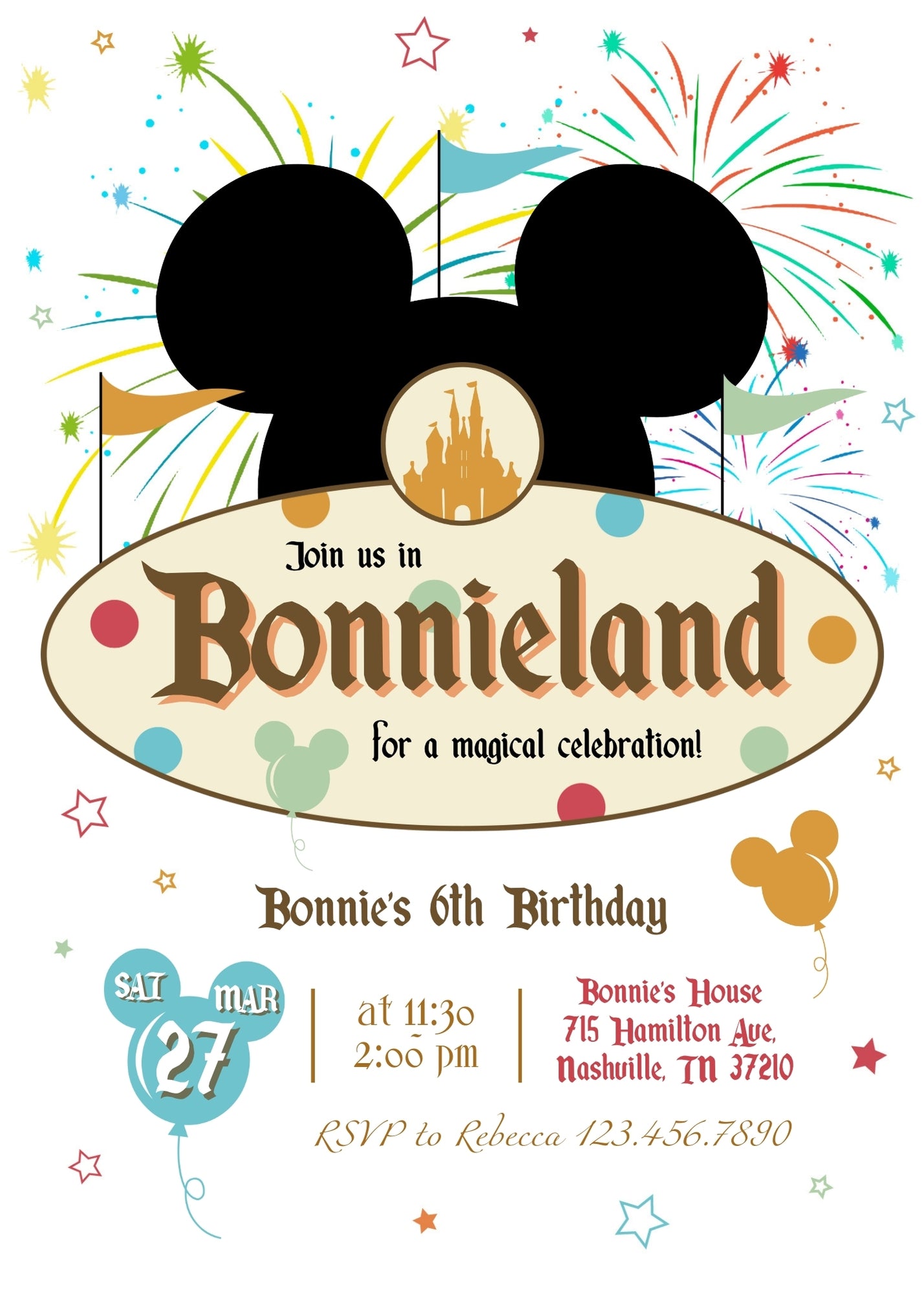 Disneyland customizable invitation template | Share or Print | girl | VZ939