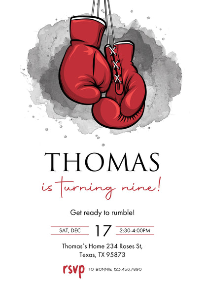 Boxing Fighter customizable invitation template | Share or Print | boy | LQ929