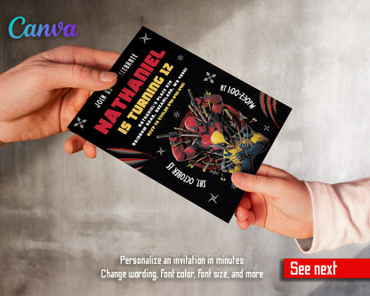 Deadpool Wolverine Marvel  customizable invitation template | Share or Print | boy | YV627