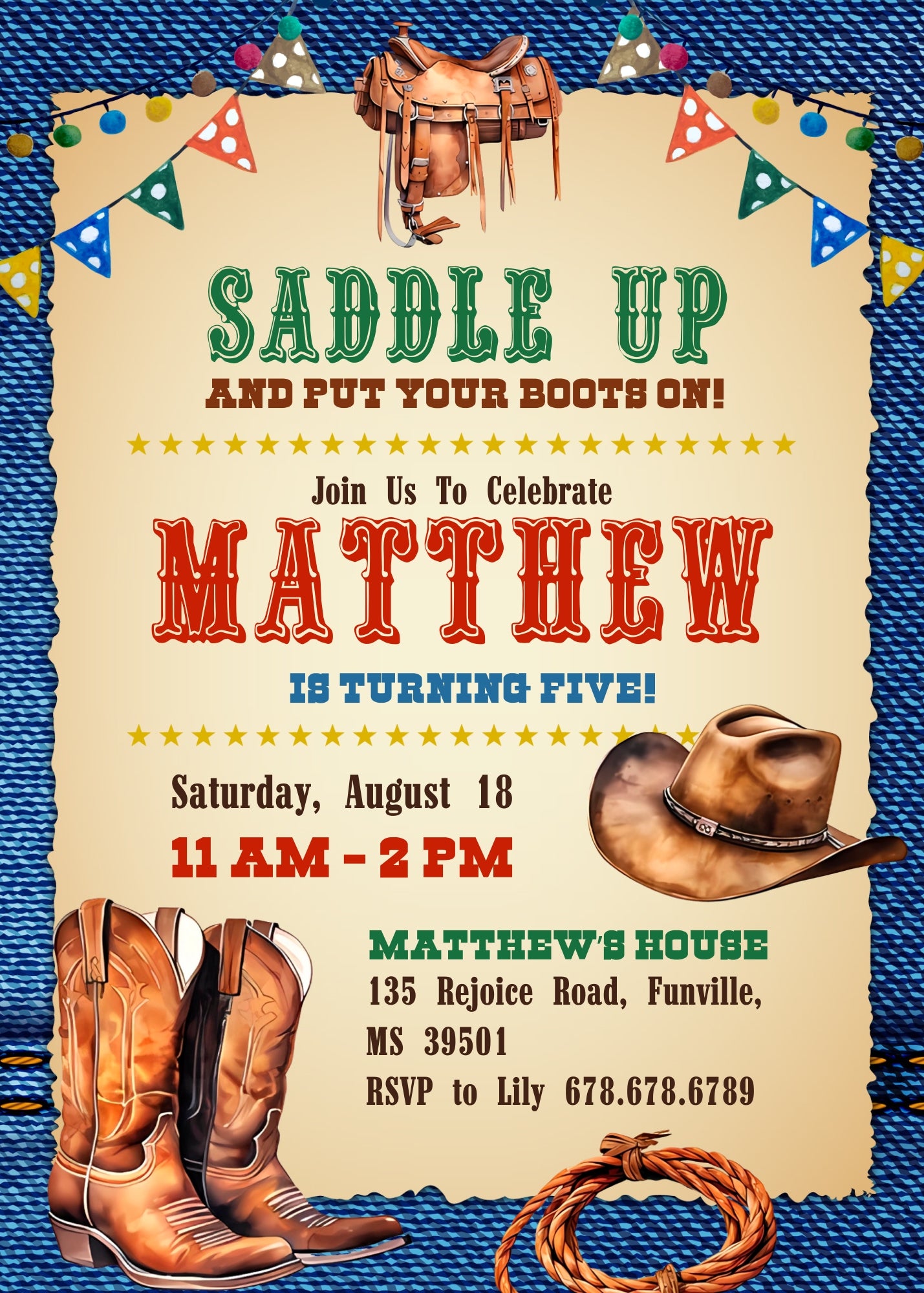 Cowboy Rodeo customizable invitation template | Share or Print | boy | II658