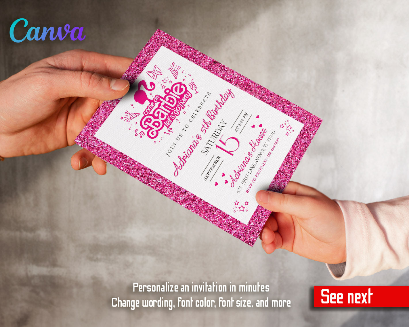 Barbie Pink  customizable invitation template | Share or Print | girl | RA081