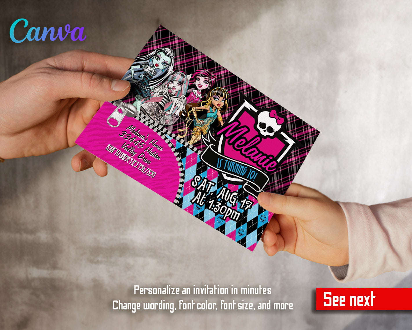 Monster High  customizable invitation template | Share or Print | girl | SD555