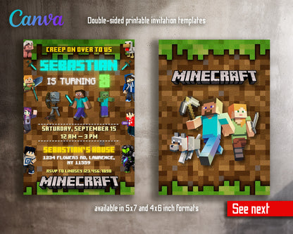 Minecraft Gamer customizable invitation template | Share or Print | | DL413