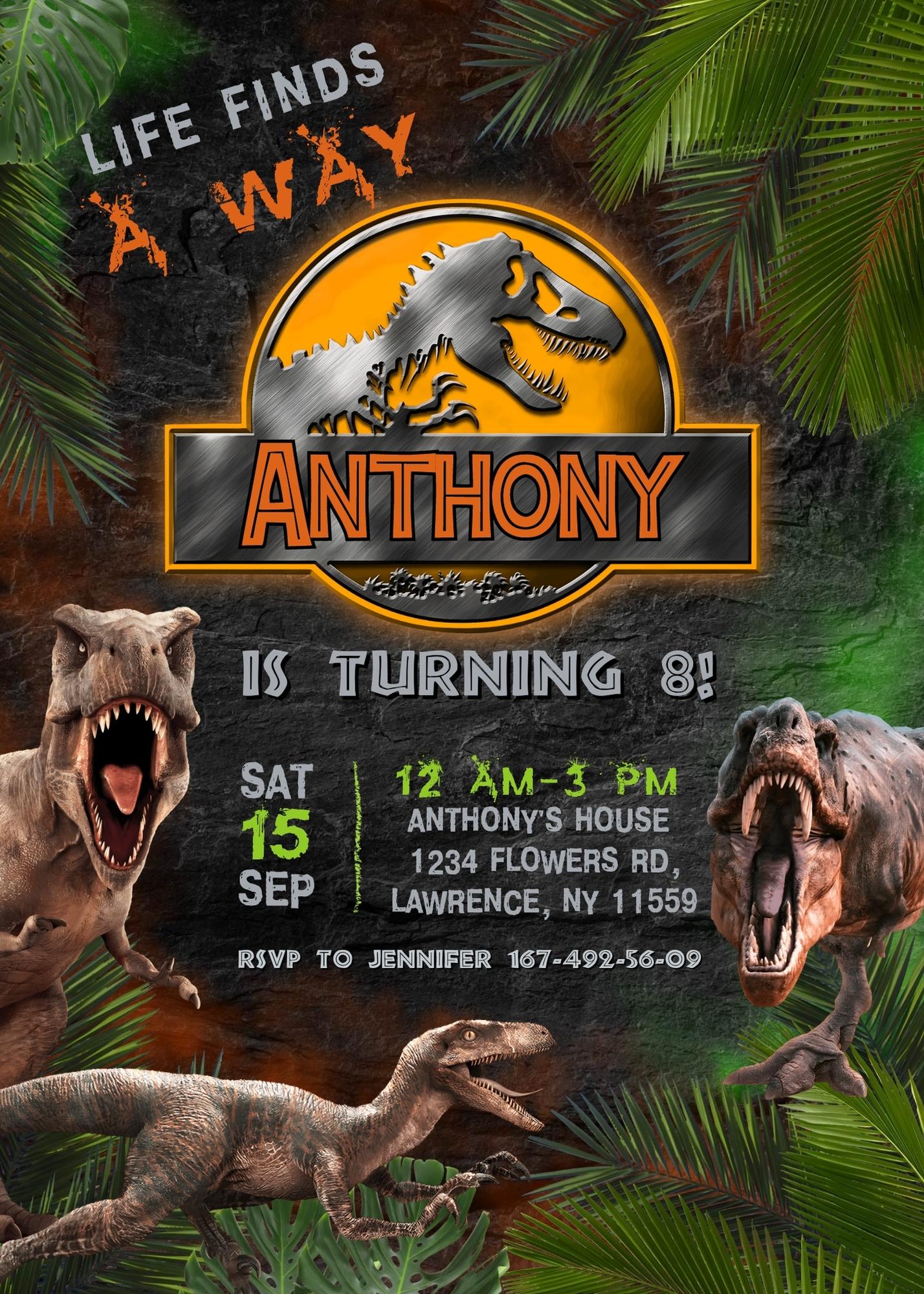 Jurassic World Dinosaur customizable invitation template | Share or Print |  | OV554