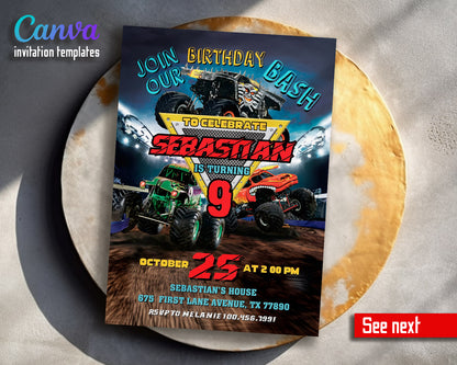 Monster Jam Monster Truck customizable invitation template | Share or Print | boy | TL203