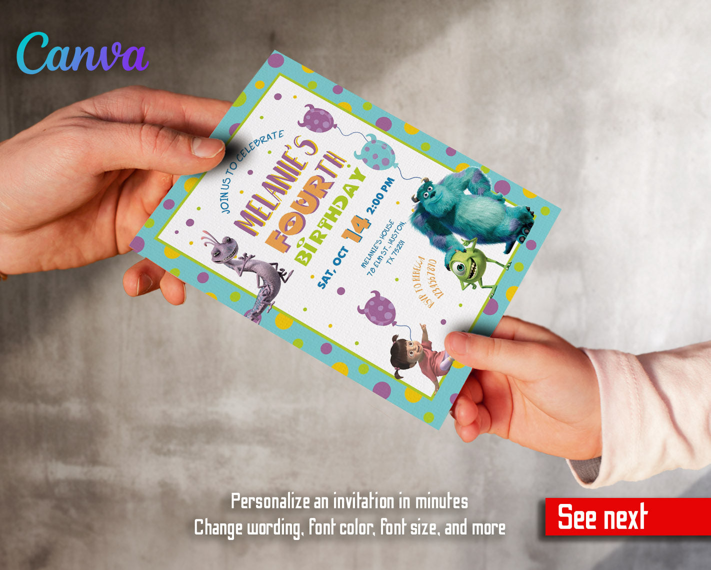 Monsters, Inc.  customizable invitation template | Share or Print |  | UU793