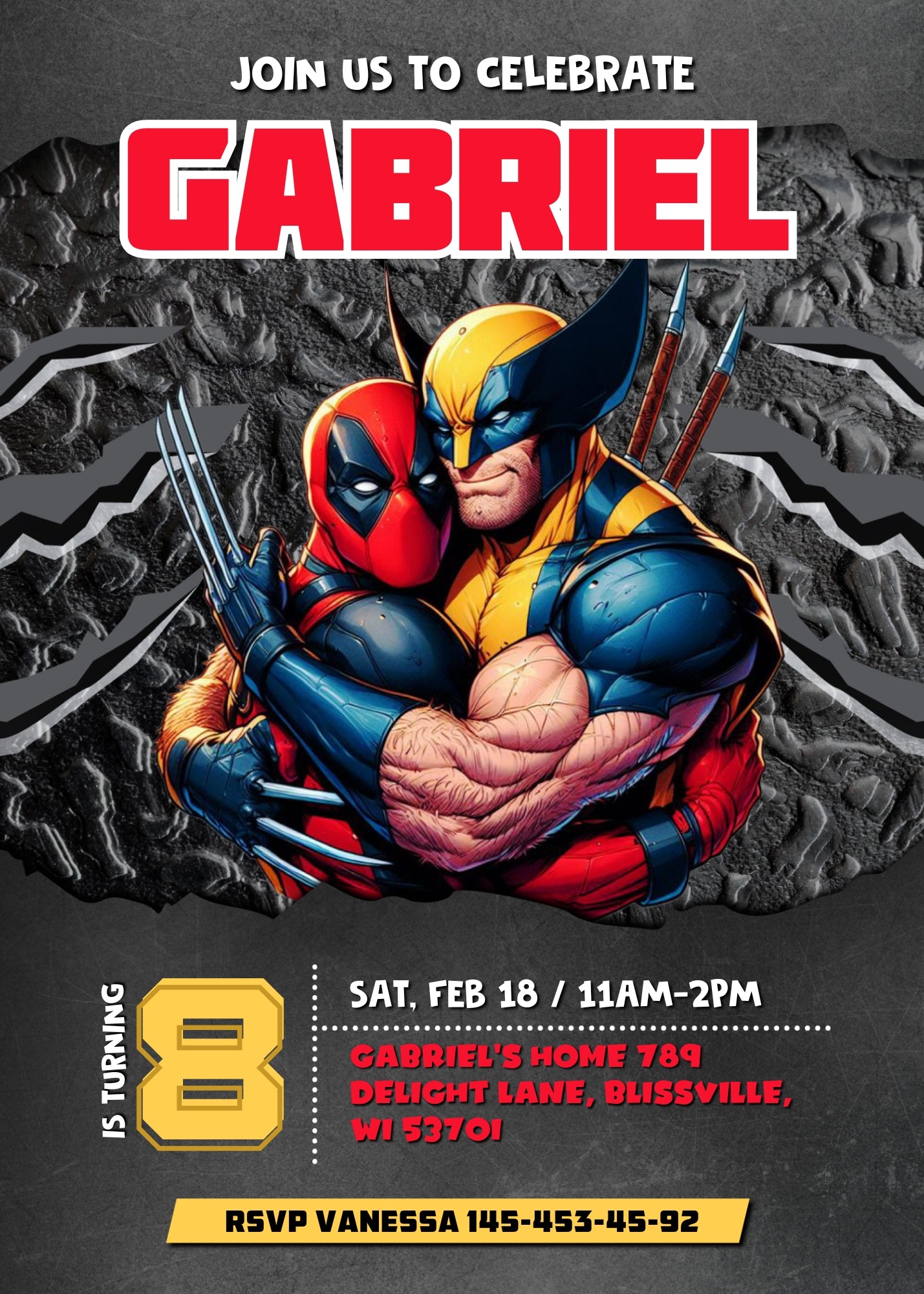 Deadpool Wolverine Marvel  customizable invitation template | Share or Print | boy | PQ020