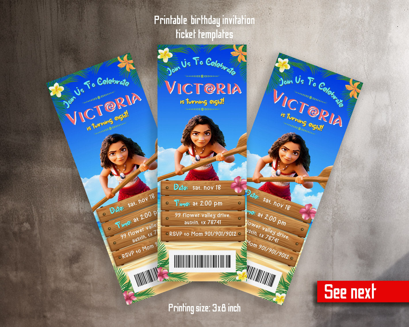 Moana Princess customizable invitation template | Share or Print | girl | ET113