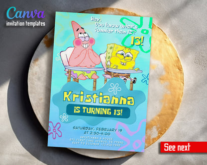 SpongeBob SquarePant customizable invitation template | Share or Print |  | VJ289