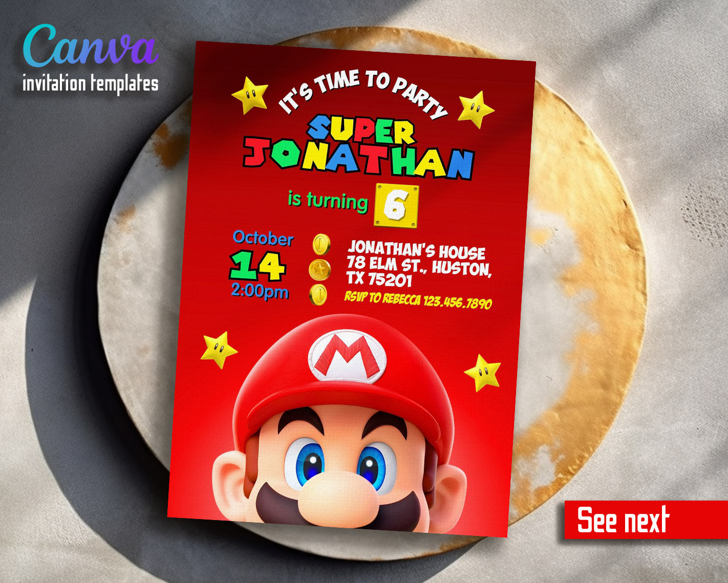 Super Mario Bros  customizable invitation template | Share or Print |  | NT219