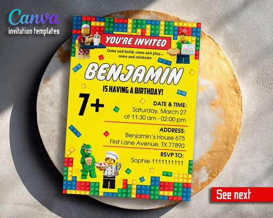 Lego Minifigures  customizable invitation template | Share or Print |  | WE609