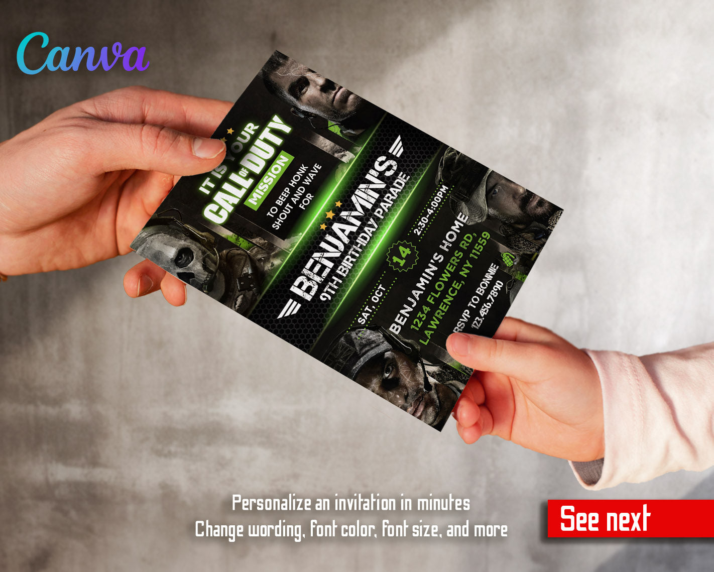 Call of Duty Gamer customizable invitation template | Share or Print | boy | SL742