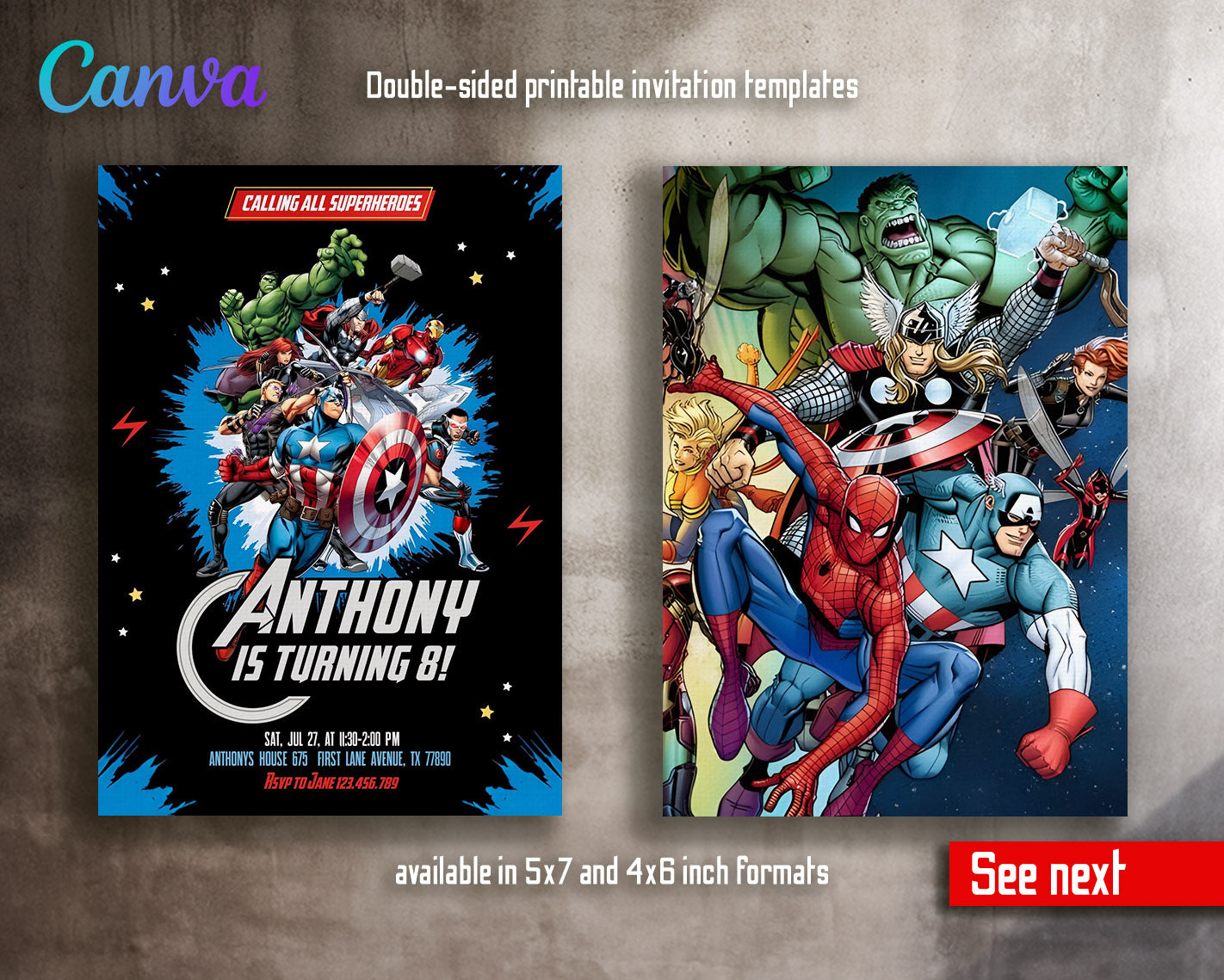 Avengers Marvel Superhero  customizable invitation template | Share or Print | boy | PH989