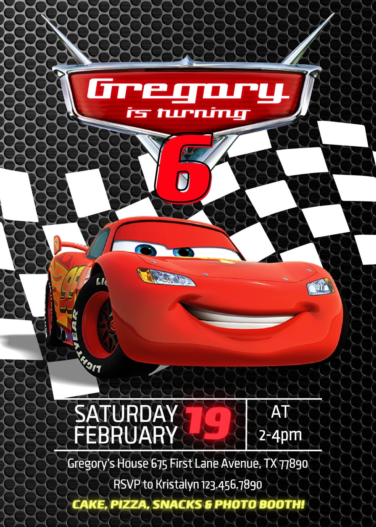 Cars Lightning McQueen customizable invitation template | Share or Print | boy | JQ140