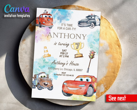 Cars Lightning McQueen customizable invitation template | Share or Print | boy | EQ344