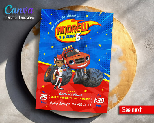 Blaze Monster Machines Trucks  customizable invitation template | Share or Print | boy | PV094