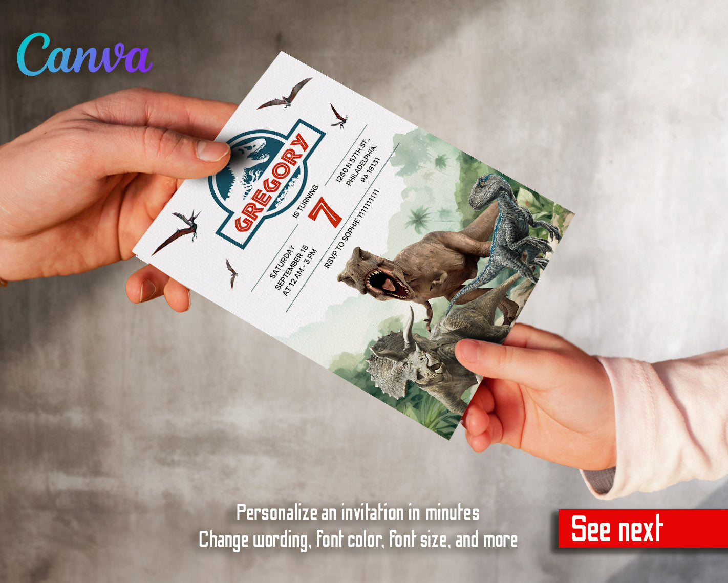 Jurassic World Dinosaur customizable invitation template | Share or Print |  | RO963