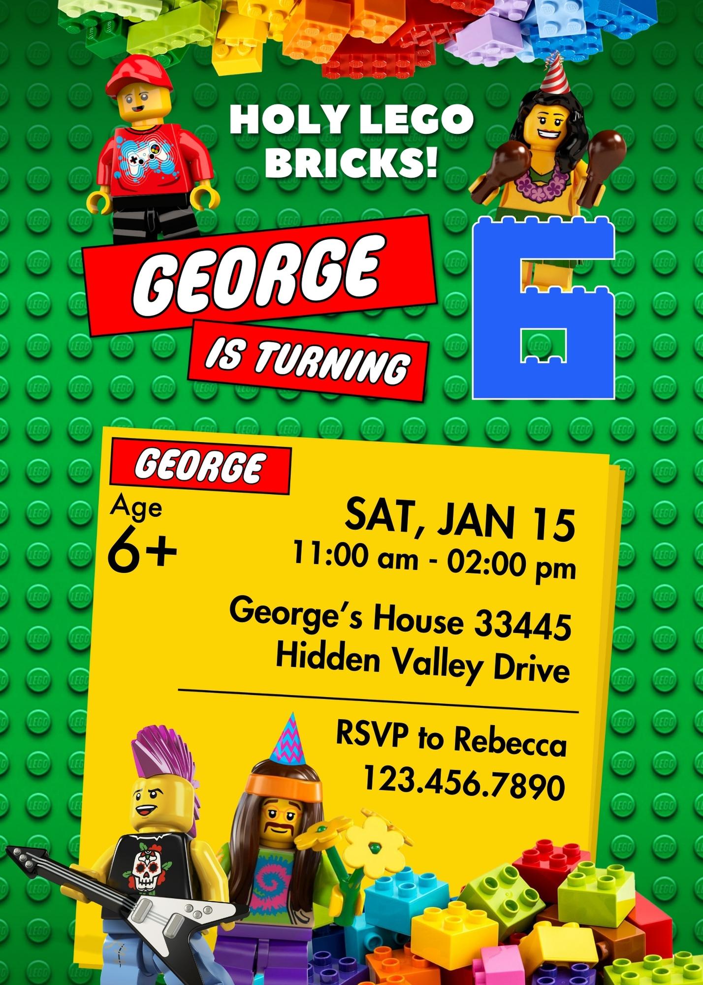 Lego Minifigures  customizable invitation template | Share or Print |  | TD604